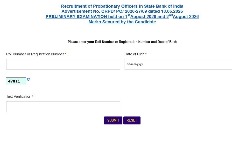 State Bank of India (SBI) Probationary Officer (PO) Recruitment PRE EXAM SCORECARD