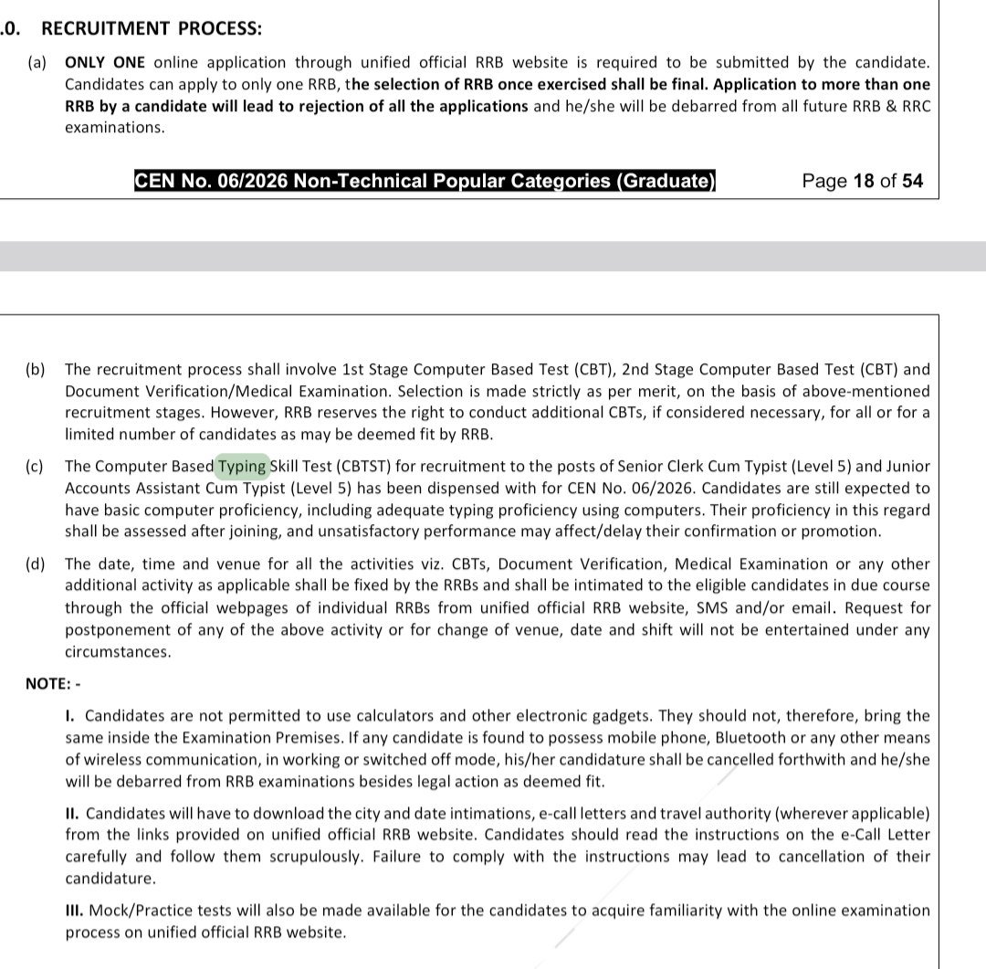 The Computer Based Typing Skill Test (CBTST) for recruitment to the posts of Senior Clerk Cum Typist (Level 5) and Junior