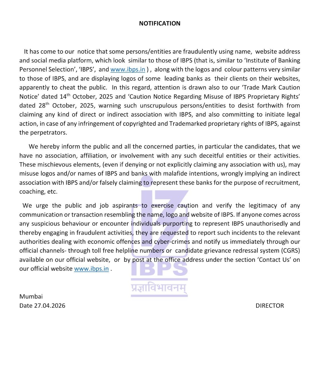 IBPS-Notification-Fraud-Websites-27April26 NOTICE